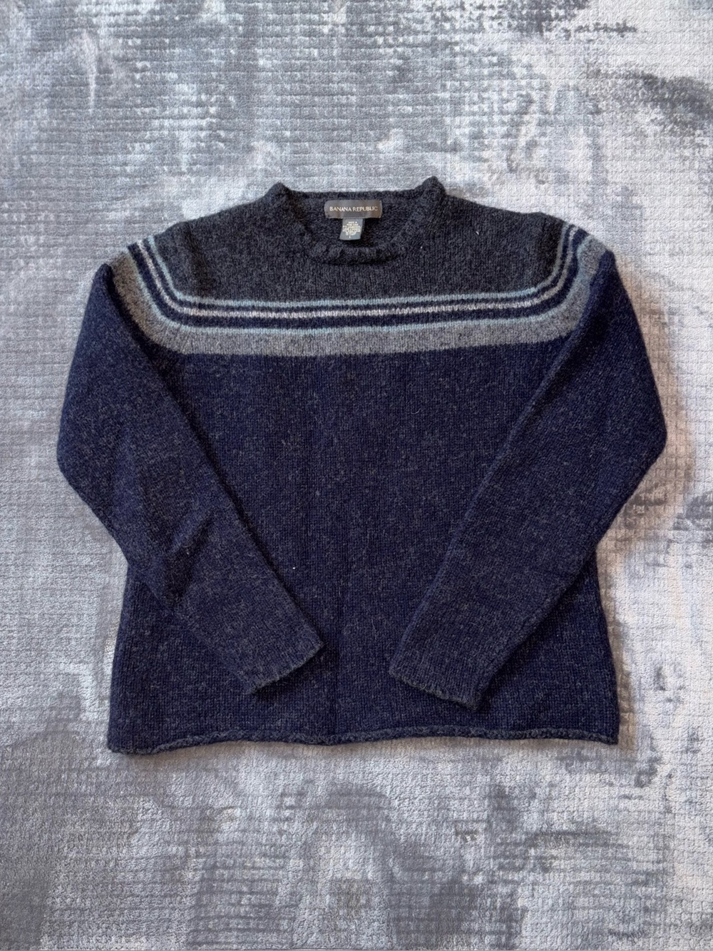 VTG Banana Republic Lambswool Knit Striped Crewneck Sweater Blue/Gray Women’s L